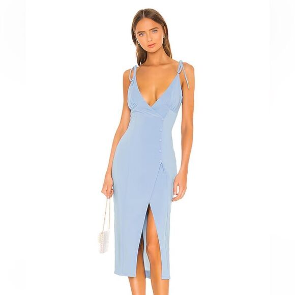 Camila Coelho Aaliyah Midi Dress Periwinkle Blue Sheath Plunge Revolve XS - Picture 1 of 7